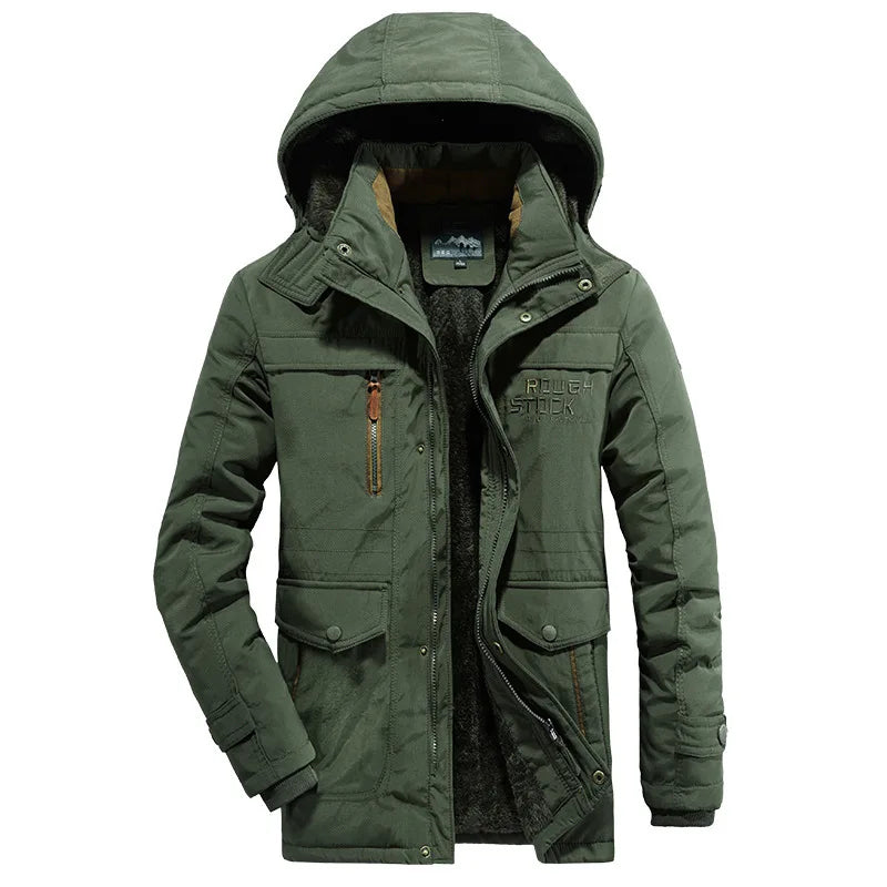 Men Long Winter Coats Down Jackets Hooded Fleece Casual Warm Parkas Good Quality Male Cotton Fit Long Trench Coats Size 6XL Sr Aflha green L 