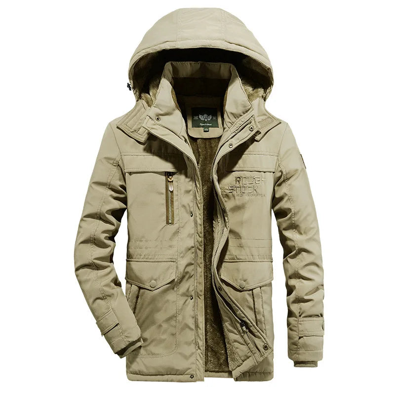 Men Long Winter Coats Down Jackets Hooded Fleece Casual Warm Parkas Good Quality Male Cotton Fit Long Trench Coats Size 6XL Sr Aflha Khaki 6XL 