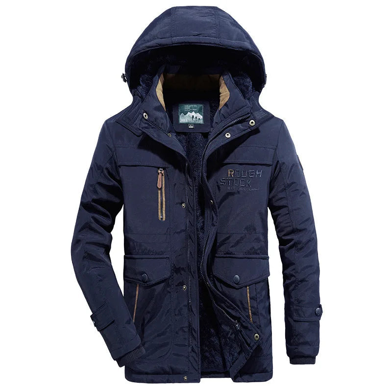 Men Long Winter Coats Down Jackets Hooded Fleece Casual Warm Parkas Good Quality Male Cotton Fit Long Trench Coats Size 6XL Sr Aflha Blue L 