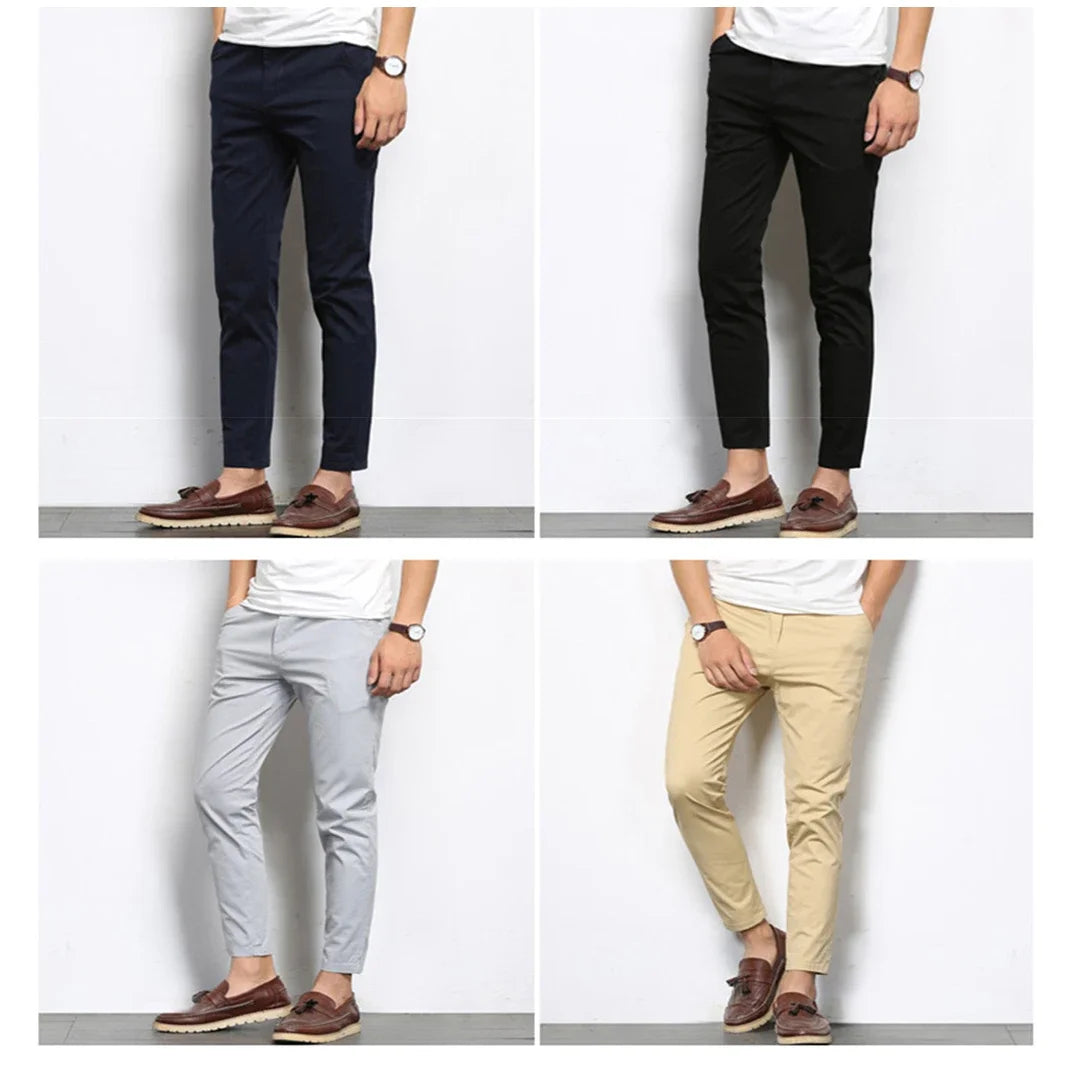 BROWON Summer Men Fashions Solid Color Casual Pants Men Straight Slight Elastic Ankle-Length High Quality Formal Trousers Men Sr Aflha 