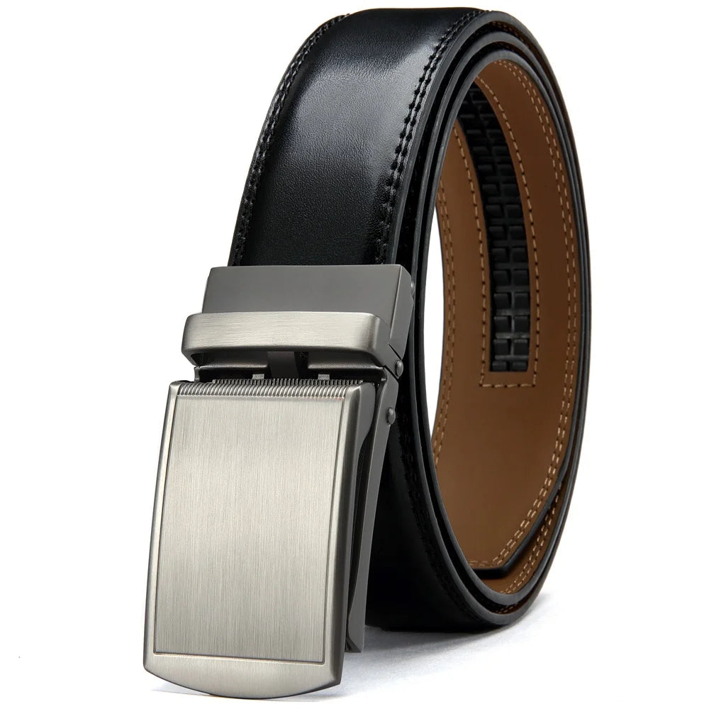 DOOPAI Mens Leather Belt Multiple Colors Automatic Available Belts Leisure Fashion Ratchet Belts for Men Pants Waistband Sr Aflha 95WLSFZD-BK 135cm 