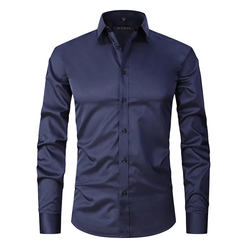 Camisa Social Masculina Elástica Slim Fit Sr Aflha Azul Marinho GG 