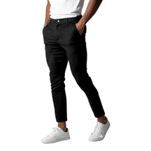 Men Trousers Solid Color Pants Elegant Men's Slim Fit Business Pants with Elastic Waist Button Closure Pockets Soft for Work Sr Aflha XL Black 