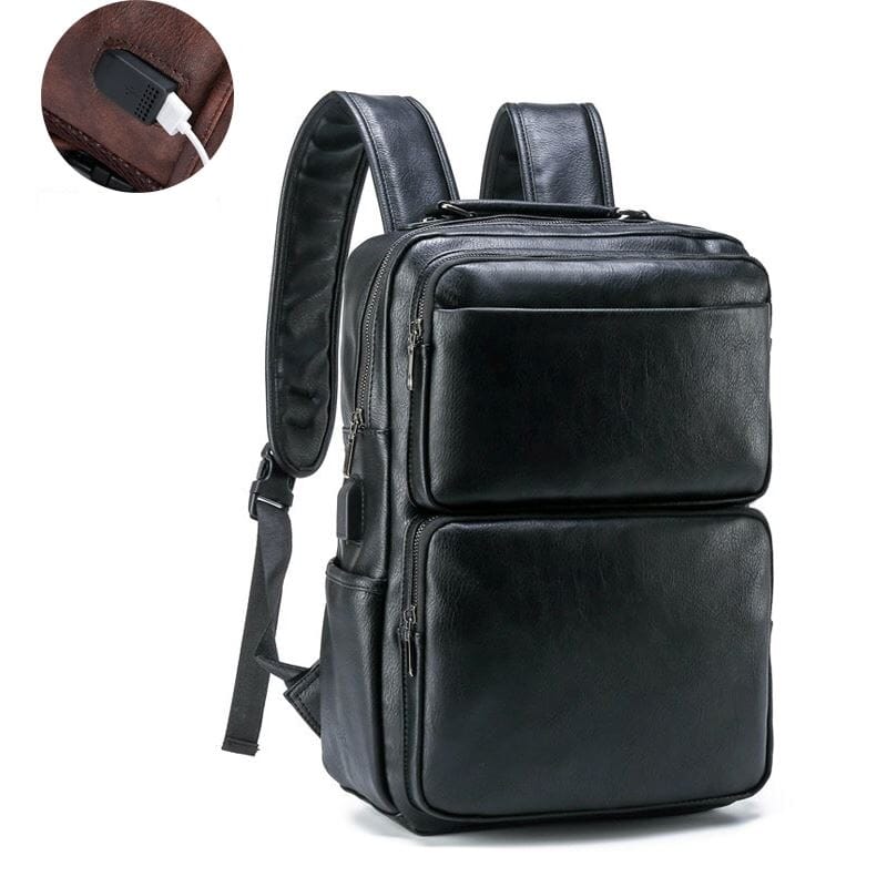 Mochila de Couro com Carregador Integrado MOCHILA009 G2 Sr Alpha Preto 